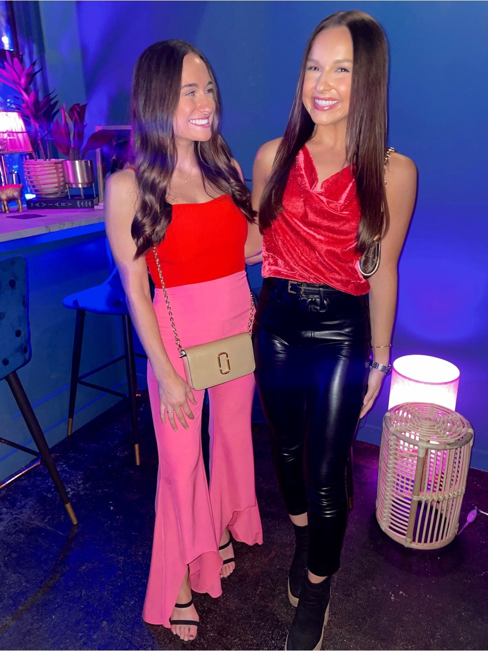 Endless Rose Pink High-Waist Flare Pants with Red Top
